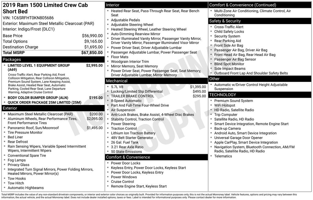 ram ram 1500 pickup 2019 1C6SRFHT0KN805686 image ram ram 1500 pickup 2019 1C6SRFHT0KN805686 image